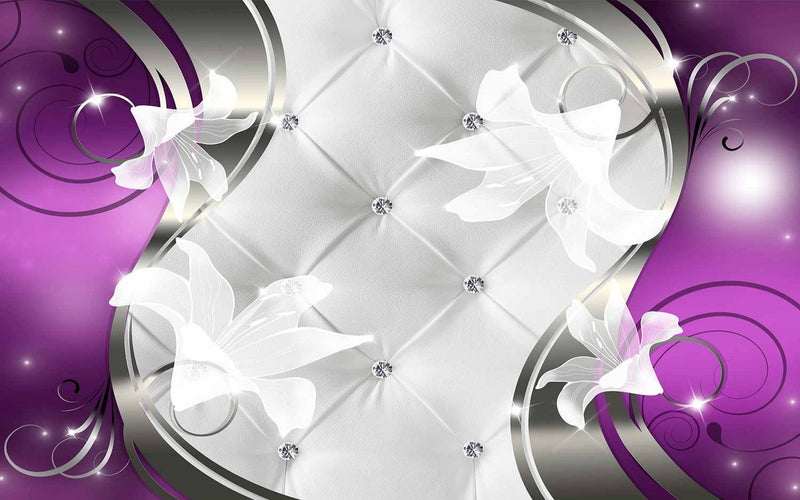 Fototapetes - Balti ziedi uz violeta fona, 60134