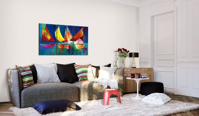 Ar rokām gleznota Kanva - Colourful sailboats 120x80 Home Trends