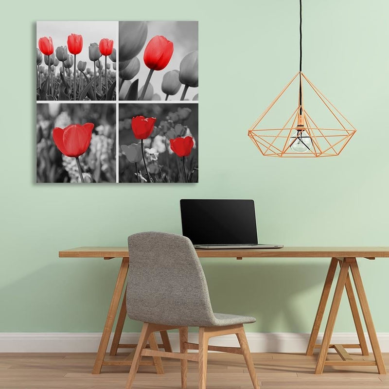 Dekoratīvais panelis - A Set Of Red Tulips In Gray  Home Trends Deco