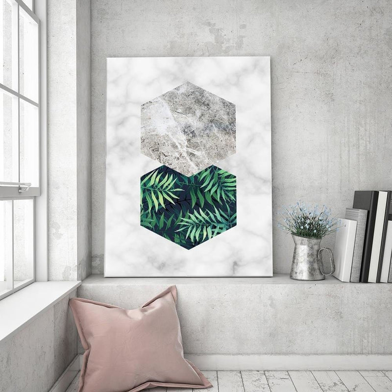 Dekoratīvais panelis - Fern Leaf In A Hexagon Marble  Home Trends Deco