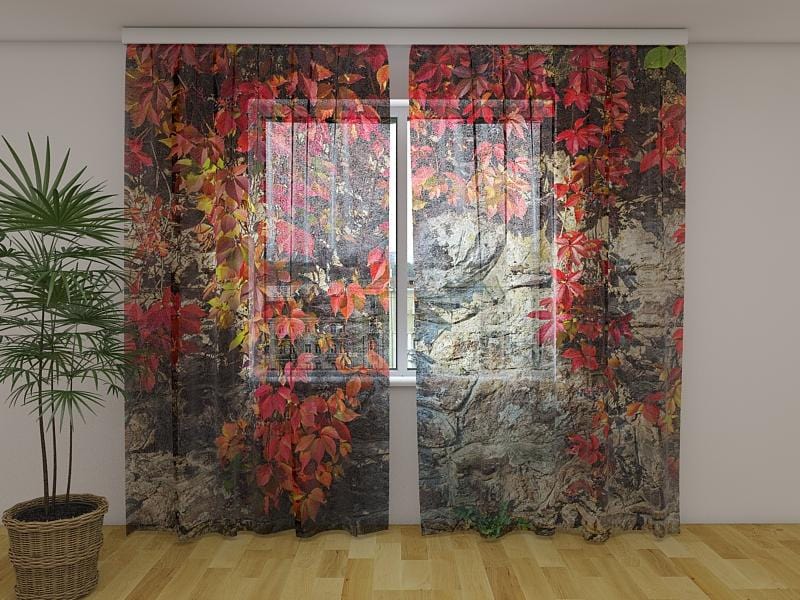 Dienas un nakts aizkari - Rudens efejas 180 x 140 cm (2X 90x140 cm) / Сaurspīdīgs šifons E-interjers.lv