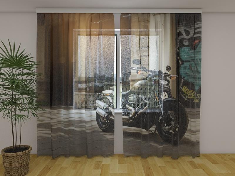 Dienas un nakts aizkari - Superbaiks Harley-Davidson 114 180 x 140 cm (2X 90x140 cm) / Сaurspīdīgs šifons E-interjers.lv