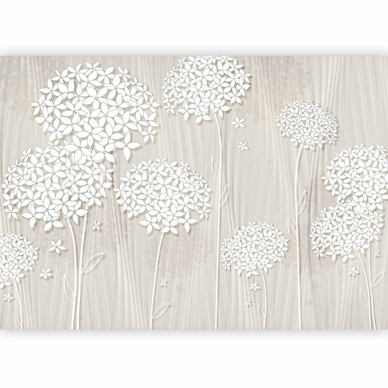 Fototapetes ar stilizētiem ziediem uz krēmkrāsas pamata - Krēmīgs maigums E-interjers.lv