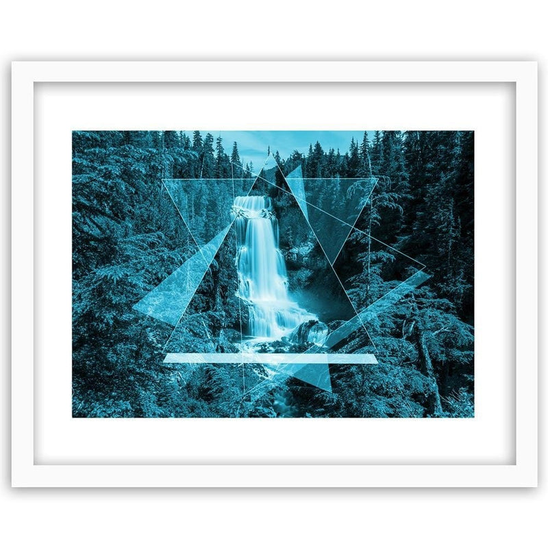 Glezna baltā rāmī - Waterfall And Geometric Shapes 2  Home Trends DECO