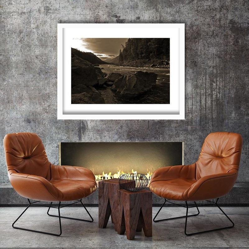 Glezna baltā rāmī - Wild River In The Mountains 1  Home Trends DECO