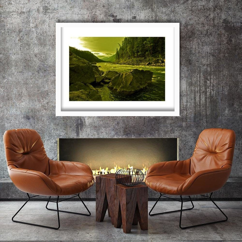 Glezna baltā rāmī - Wild River In The Mountains 3  Home Trends DECO