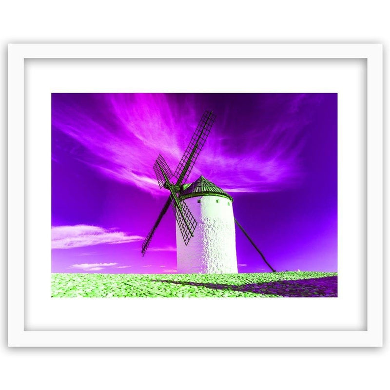 Glezna baltā rāmī - Windmill And Purple Sky  Home Trends DECO