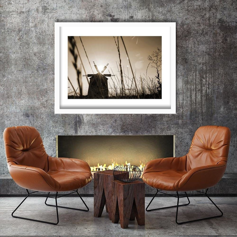 Glezna baltā rāmī - Windmill At Sunset 1  Home Trends DECO