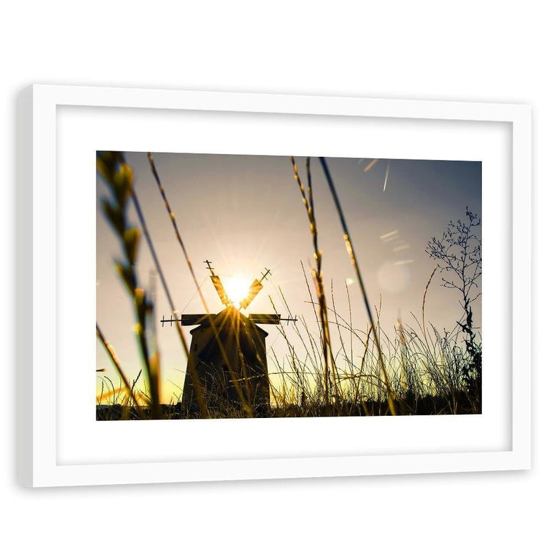 Glezna baltā rāmī - Windmill At Sunset 3  Home Trends DECO