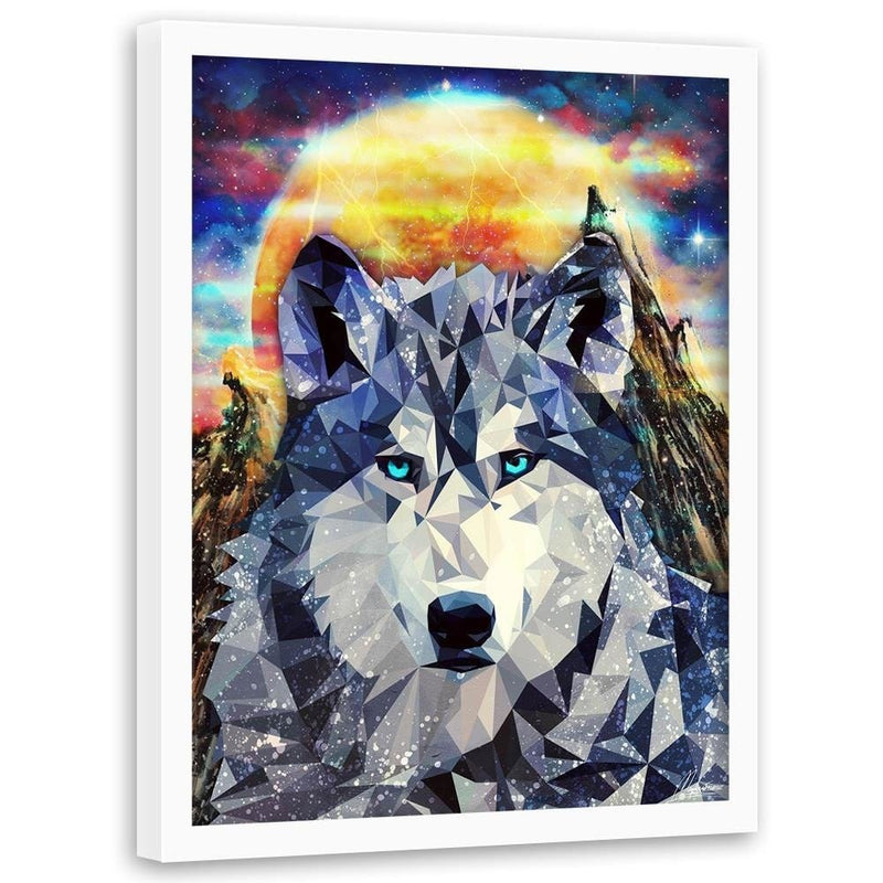 Glezna baltā rāmī - Wolf On A Background Of Mountains  Home Trends DECO