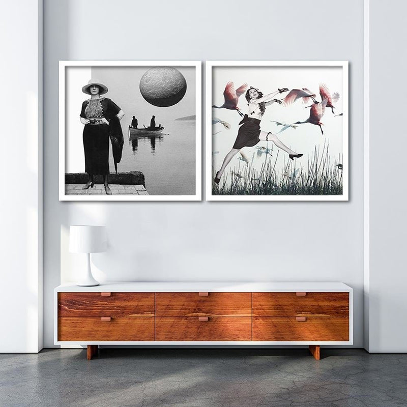 Glezna baltā rāmī - Woman And Geese  Home Trends DECO