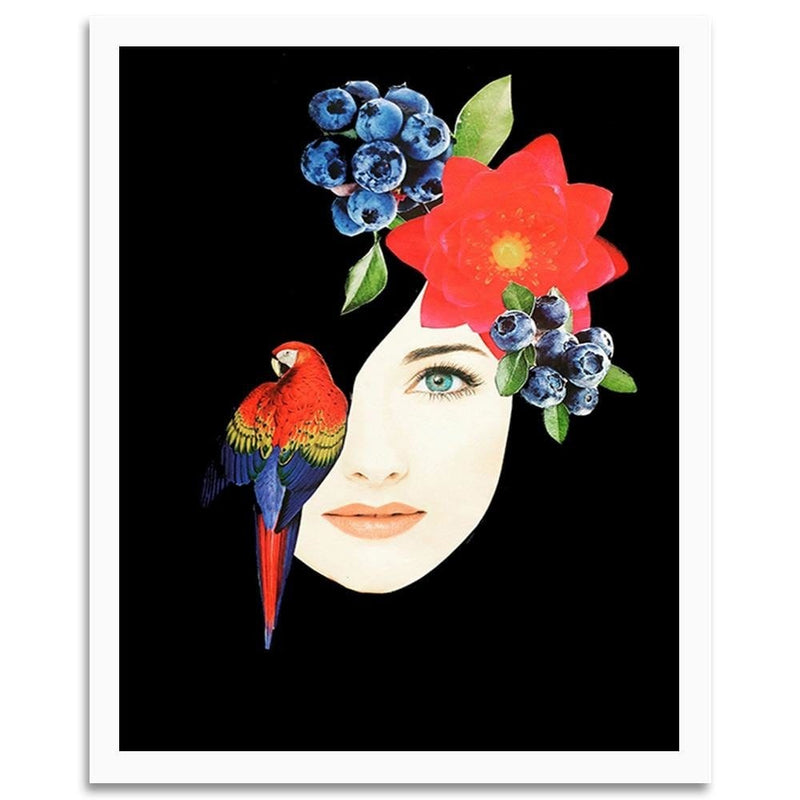 Glezna baltā rāmī - Woman Face With Flowers  Home Trends DECO