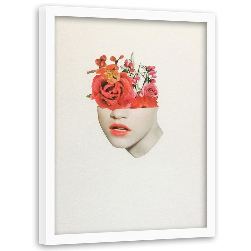 Glezna baltā rāmī - Woman Face With Red Roses  Home Trends DECO