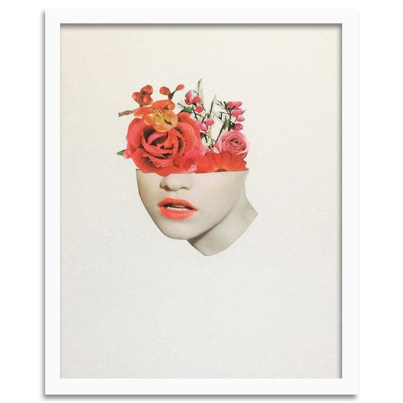 Glezna baltā rāmī - Woman Face With Red Roses  Home Trends DECO