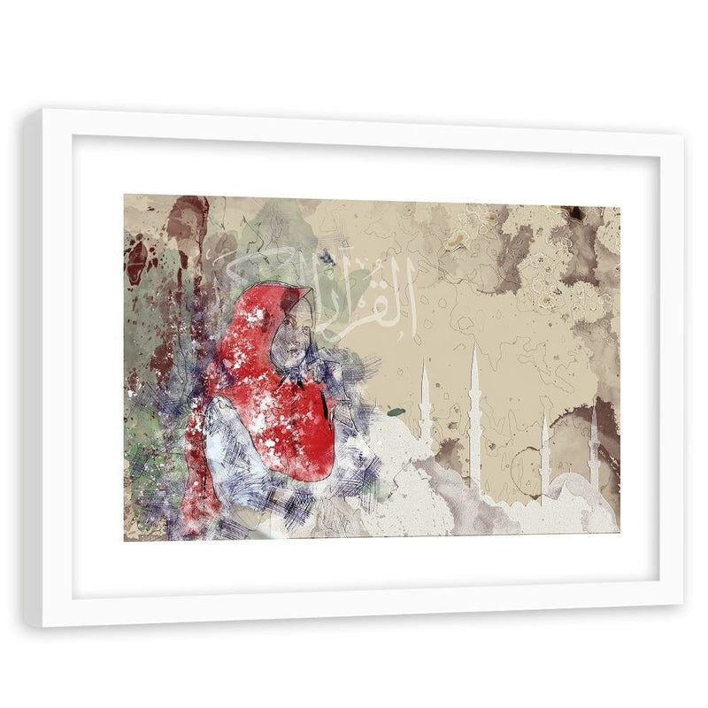 Glezna baltā rāmī - Woman In Red Headscarf  Home Trends DECO