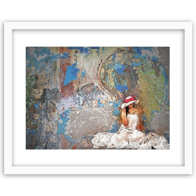 Glezna baltā rāmī - Woman In White Dress And Hat  Home Trends DECO