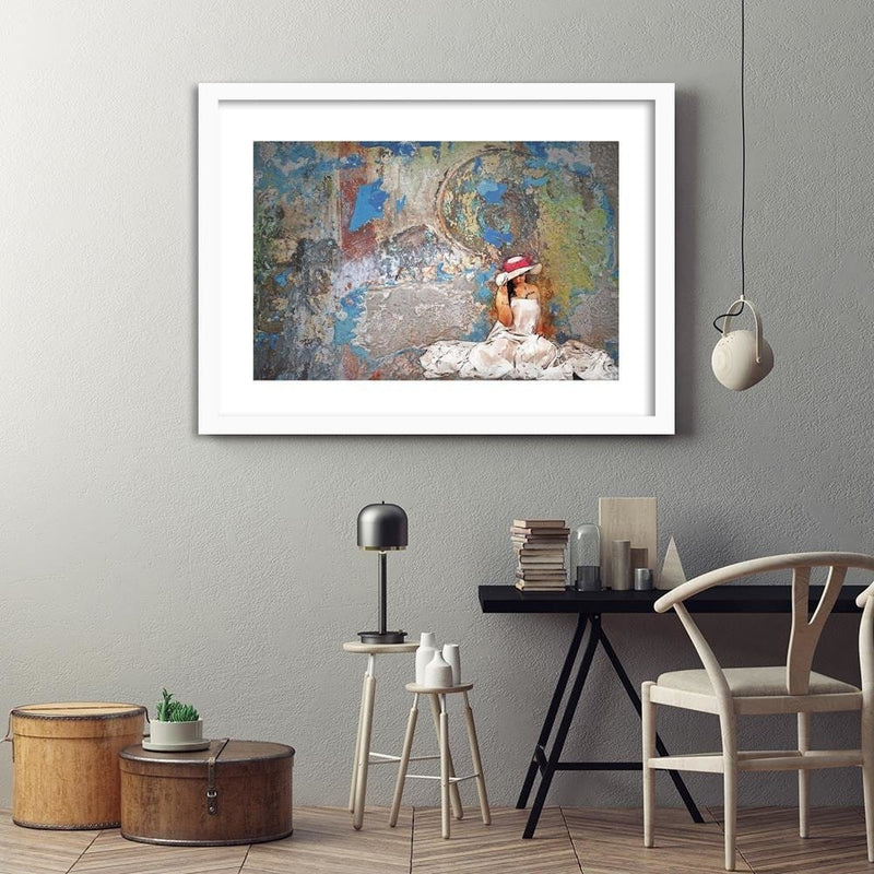 Glezna baltā rāmī - Woman In White Dress And Hat  Home Trends DECO