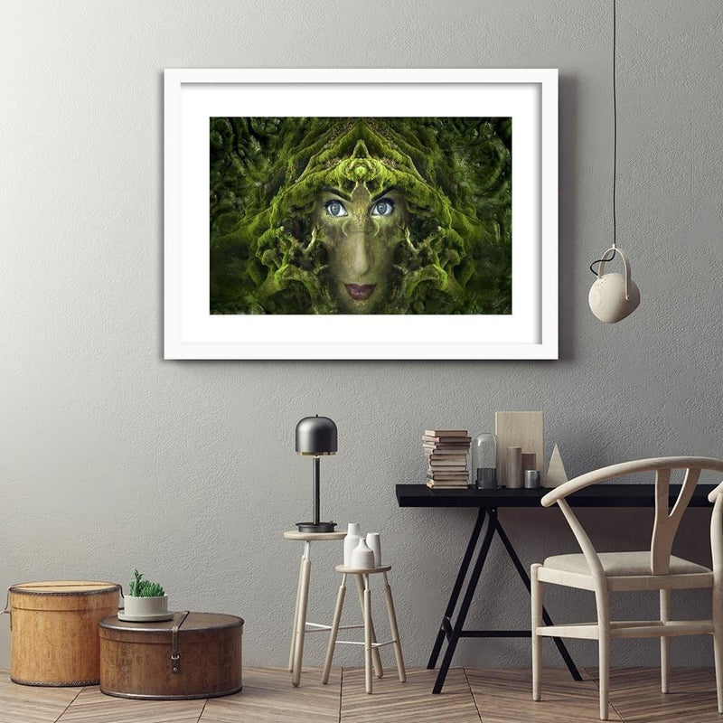 Glezna baltā rāmī - Woman's Face In Moss Fantasy  Home Trends DECO