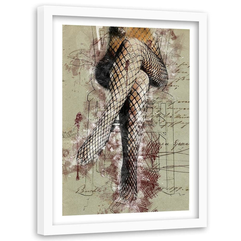 Glezna baltā rāmī - Woman's Legs In Fishnets Abstraction  Home Trends DECO