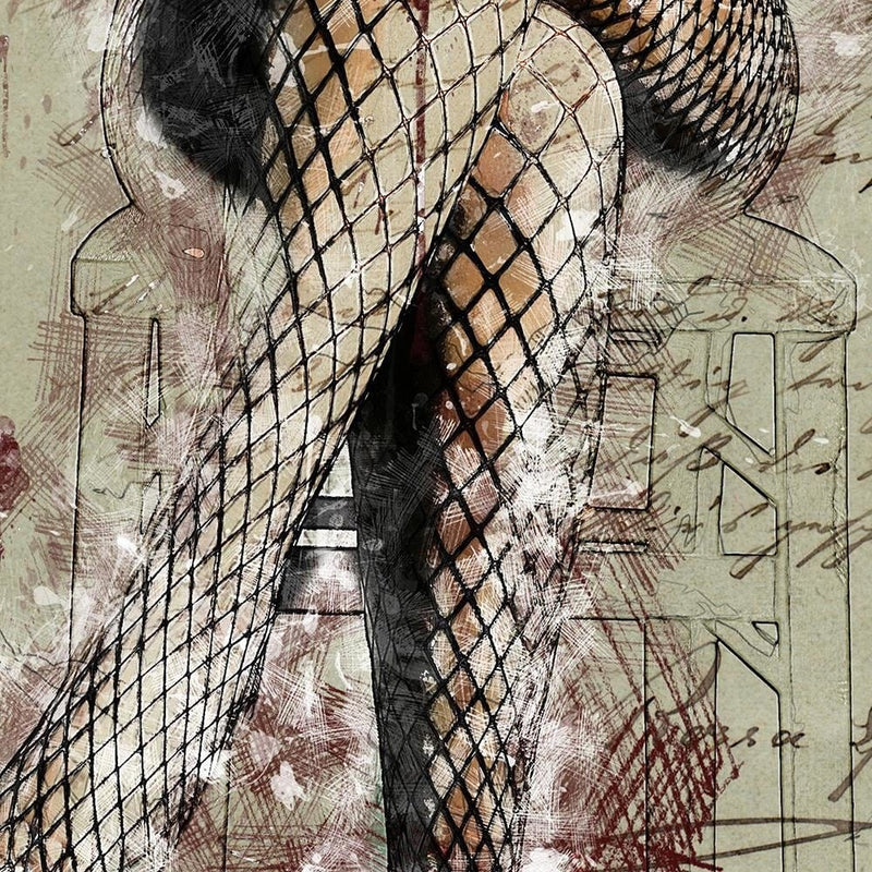 Glezna baltā rāmī - Woman's Legs In Fishnets Abstraction  Home Trends DECO