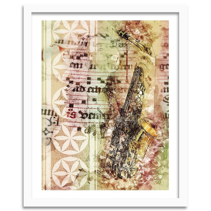 Glezna baltā rāmī - Woman With Saxophone Abstraction  Home Trends DECO