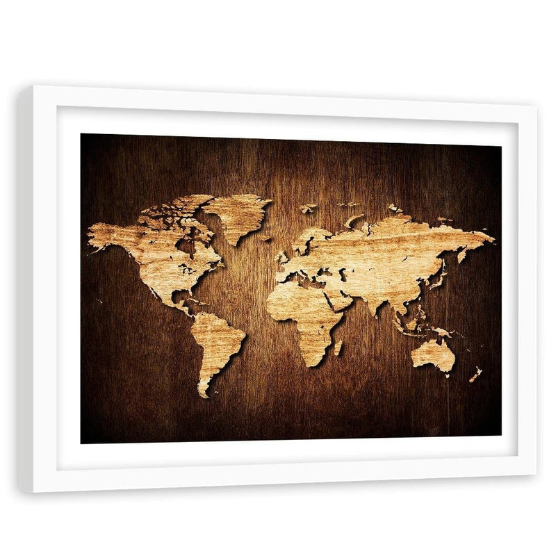 Glezna baltā rāmī - Wooden World Map  Home Trends DECO