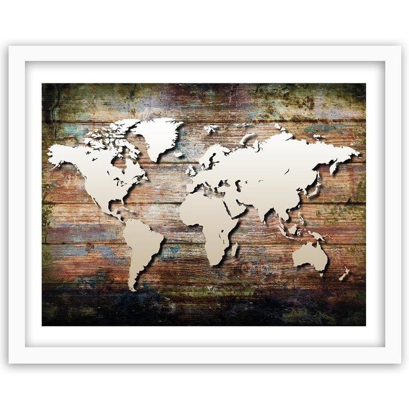 Glezna baltā rāmī - World Map On Old Boards  Home Trends DECO