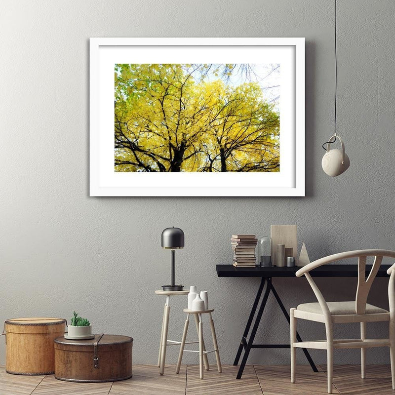 Glezna baltā rāmī - Yellow Leaves On A Tree  Home Trends DECO