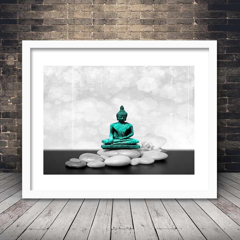 Glezna baltā rāmī - Zen Buddha On The Rocks  Home Trends DECO