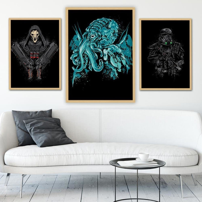 Glezna bēšā rāmī - Cthulhu Pop Art Blue  Home Trends DECO