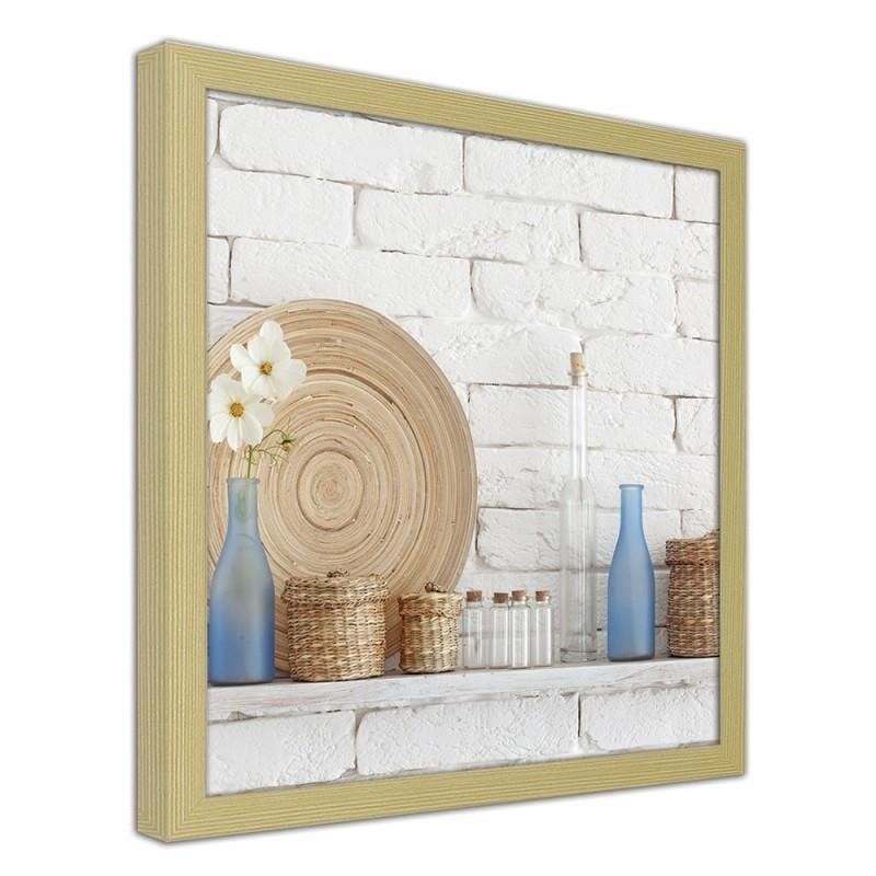 Glezna bēšā rāmī - Decorative shelf on a white wall  Home Trends DECO