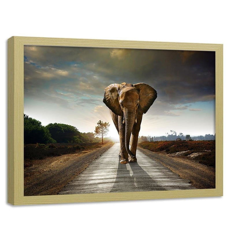 Glezna bēšā rāmī - Elephant On The Road  Home Trends DECO