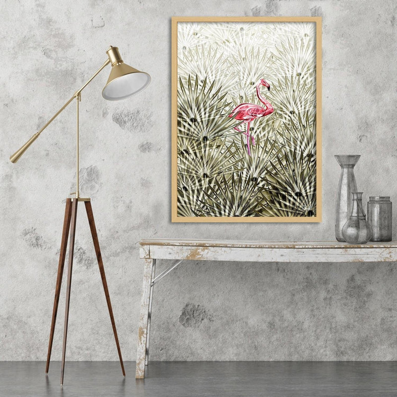 Glezna bēšā rāmī - Flamingo Digital Pink  Home Trends DECO