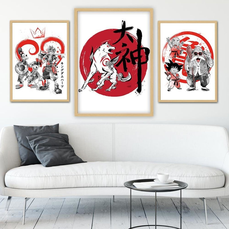 Glezna bēšā rāmī - Great God Sumi-E Red  Home Trends DECO