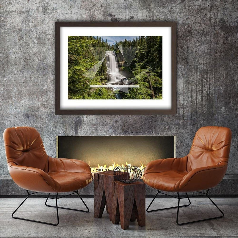 Glezna brūnā rāmī - Waterfall And Geometric Figures 1  Home Trends DECO