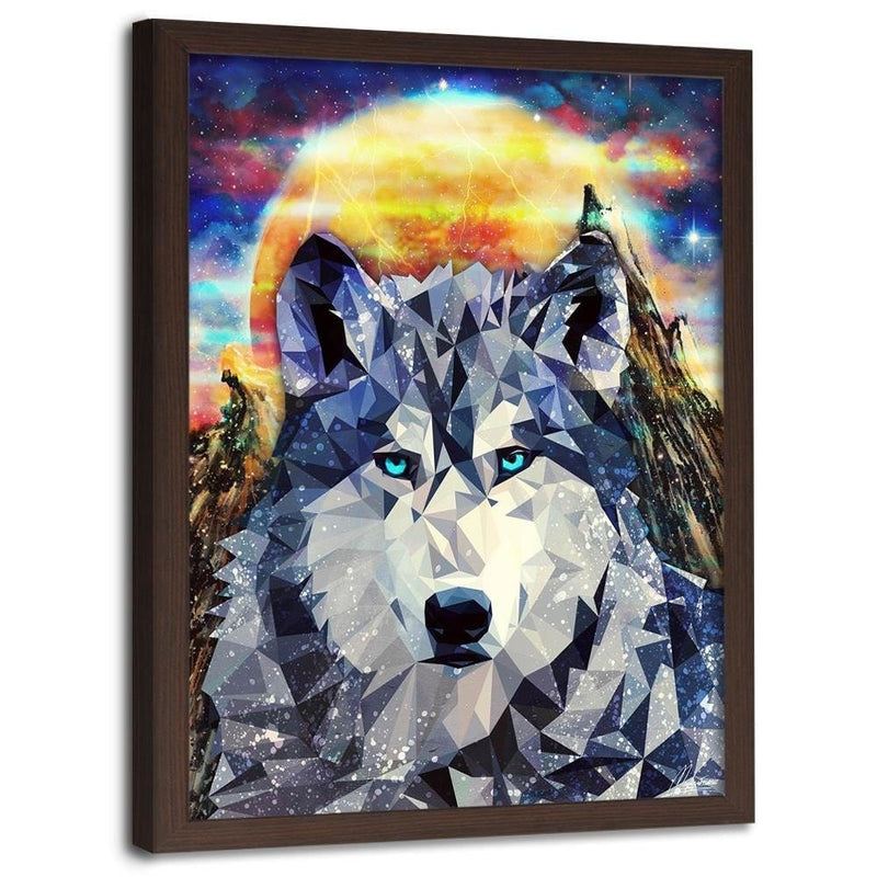 Glezna brūnā rāmī - Wolf On A Background Of Mountains  Home Trends DECO