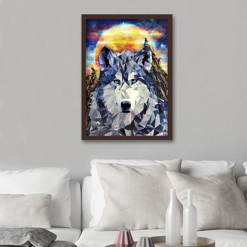 Glezna brūnā rāmī - Wolf On A Background Of Mountains  Home Trends DECO