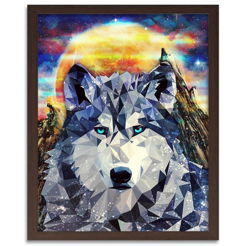 Glezna brūnā rāmī - Wolf On A Background Of Mountains  Home Trends DECO