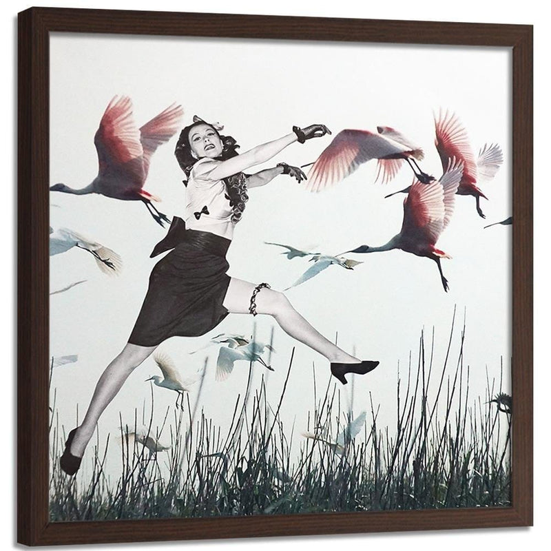 Glezna brūnā rāmī - Woman And Geese  Home Trends DECO