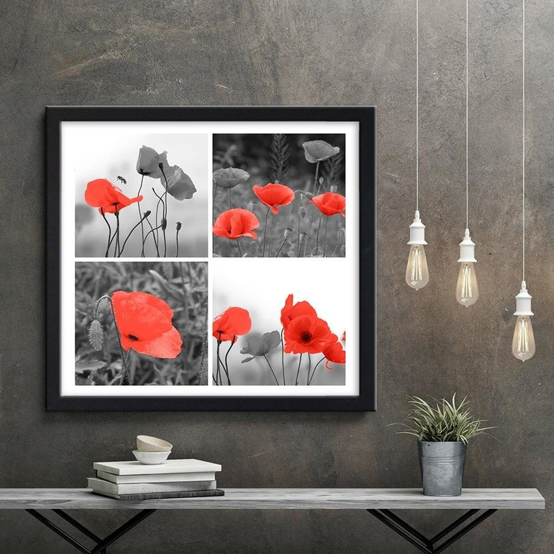 Glezna melnā rāmī - A Set Of Red Poppies  Home Trends