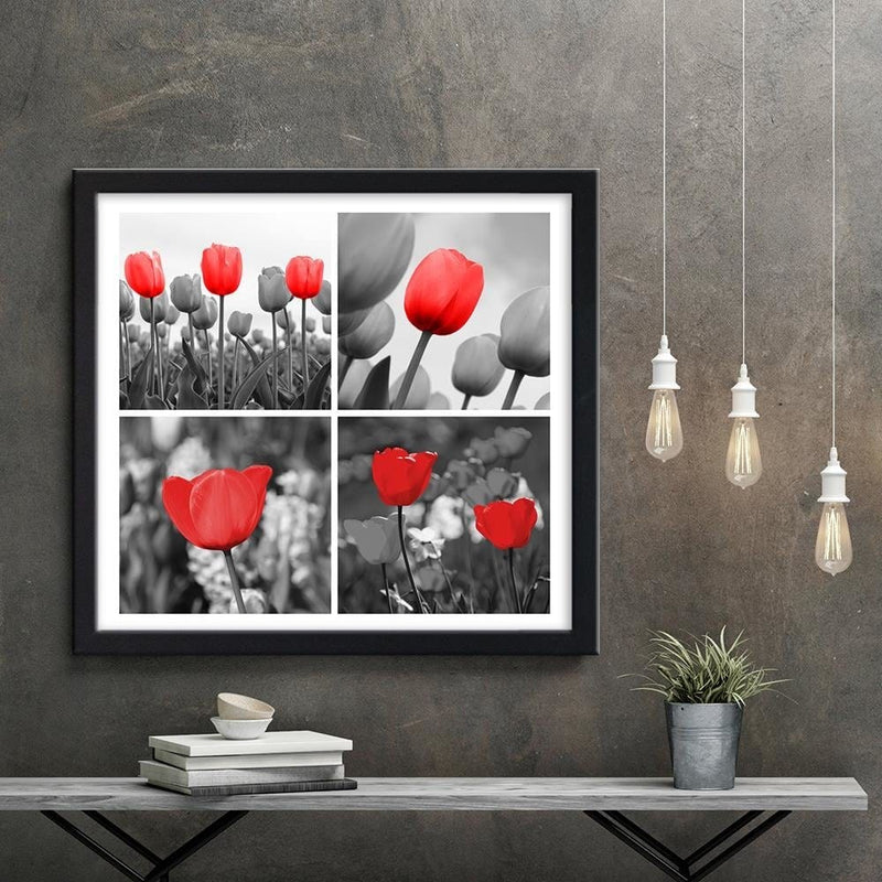 Glezna melnā rāmī - A Set Of Red Tulips In Gray  Home Trends