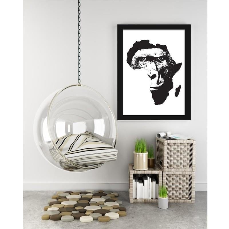 Glezna melnā rāmī - An illustration of a gorilla against the background of Africa  Home Trends