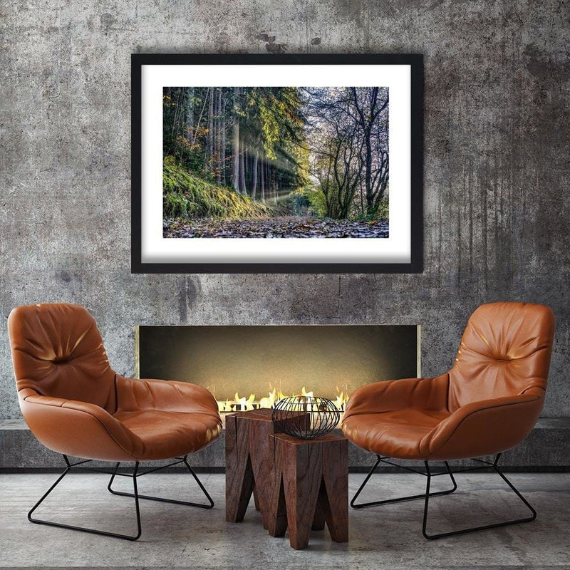 Glezna melnā rāmī - Autumn Leaves On The Road In The Forest  Home Trends