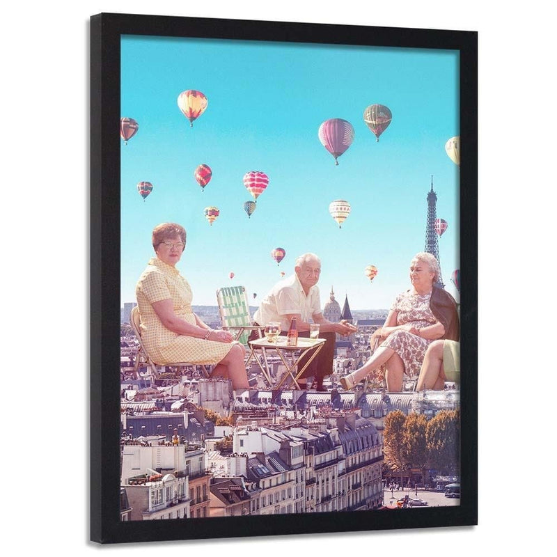 Glezna melnā rāmī - Balloons Above The Paris  Home Trends