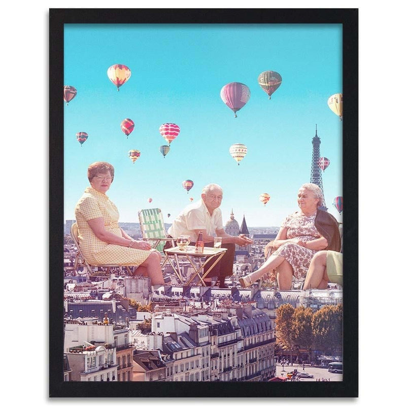 Glezna melnā rāmī - Balloons Above The Paris  Home Trends