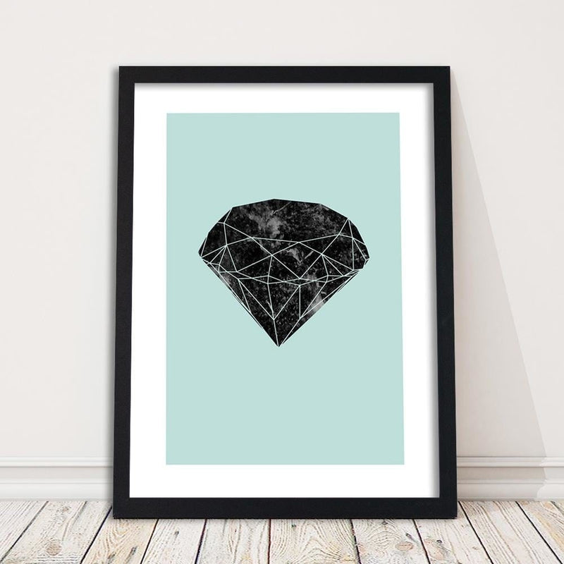 Glezna melnā rāmī - Black Diamond On A Blue Background  Home Trends