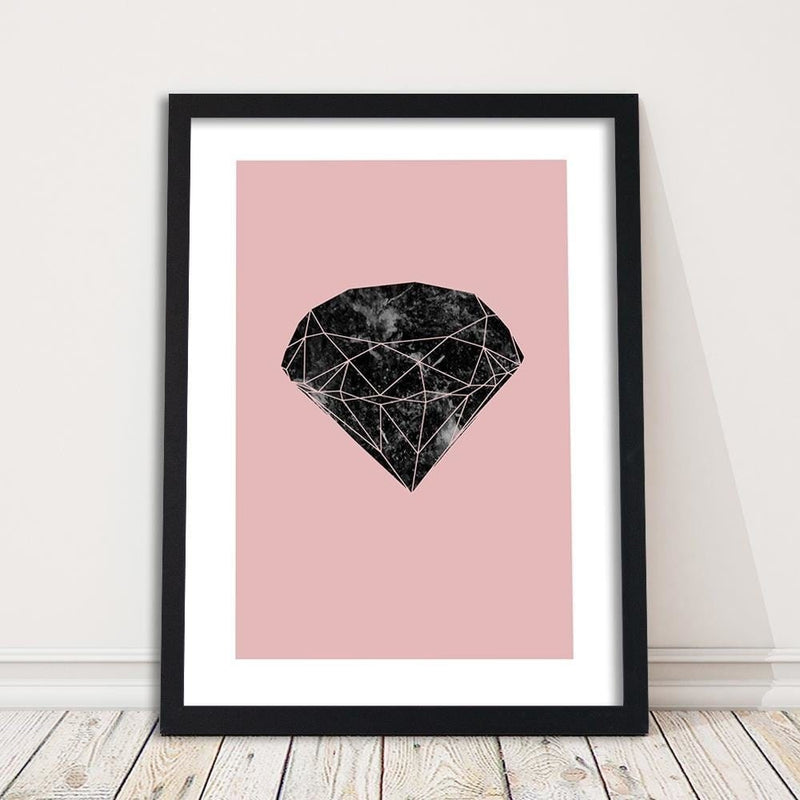 Glezna melnā rāmī - Black Diamond On A Pink Background  Home Trends