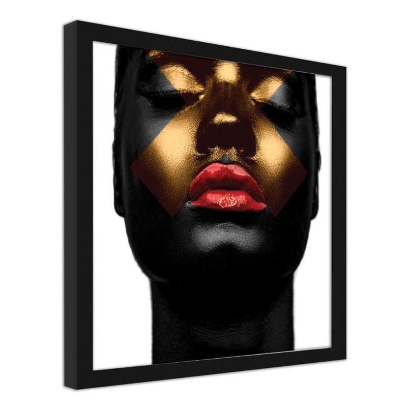 Glezna melnā rāmī - Black skin and red lips  Home Trends