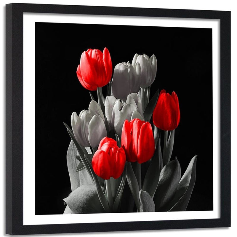 Glezna melnā rāmī - Bouquet Of Red Tulips  Home Trends