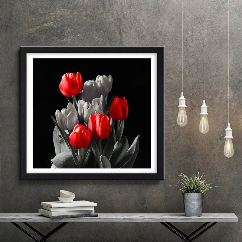 Glezna melnā rāmī - Bouquet Of Red Tulips  Home Trends